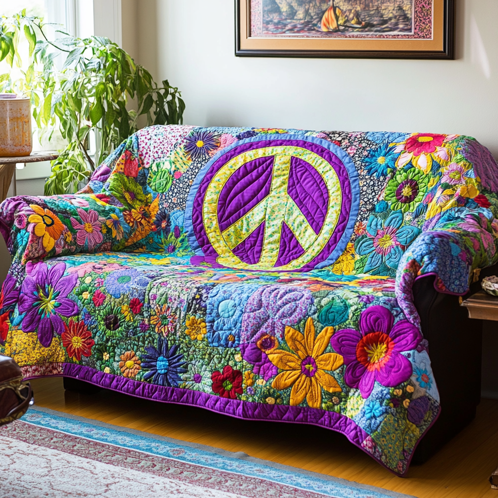 Hippie Vibes Quilted Sofa Cover Sofa Seat Covers Birthday Gift Ideas For Hippies