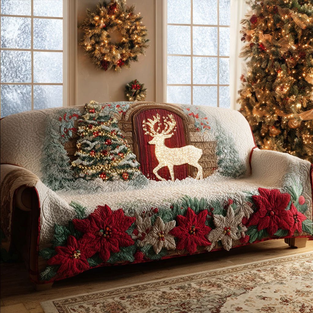 Holiday Antlers Quilted Sofa Cover Living Room Winter Decor Christmas Presents For Her