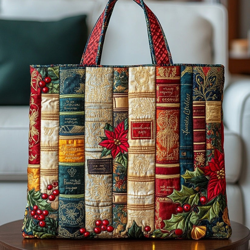 Holiday Books Quilted Tote Bag Christmas Presents For Book Lovers