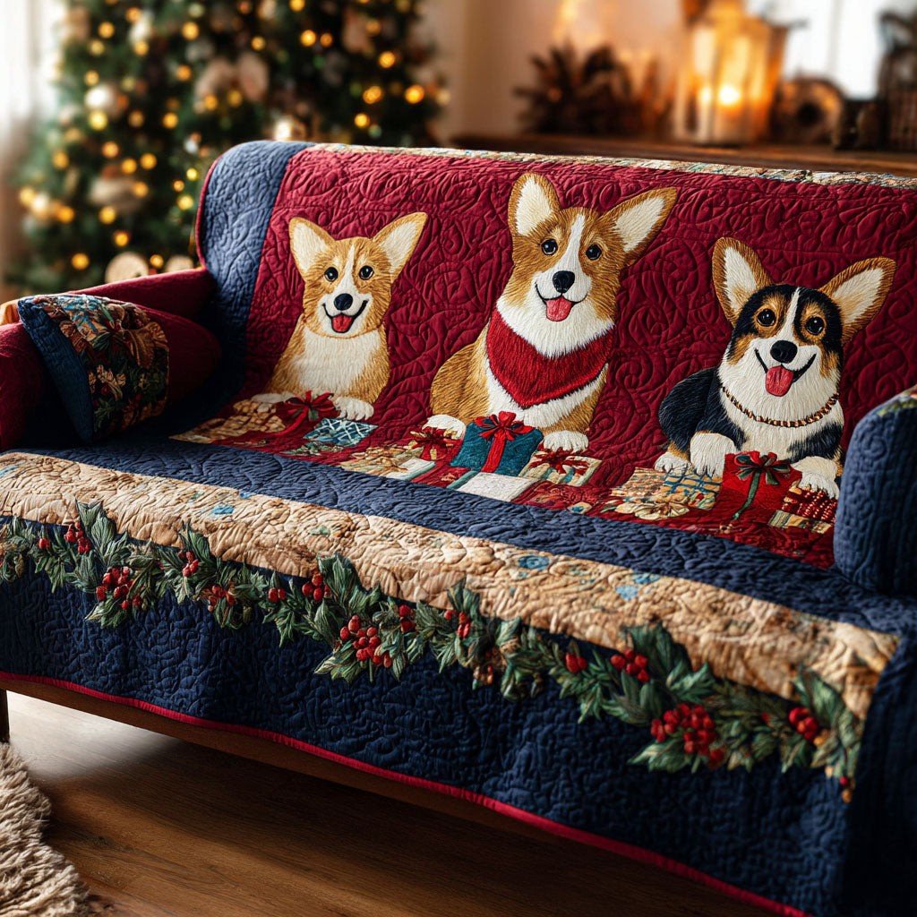 Holiday Corgi Gifts Quilted Sofa Cover Living Room Winter Decor Good Gifts For Dog Owners