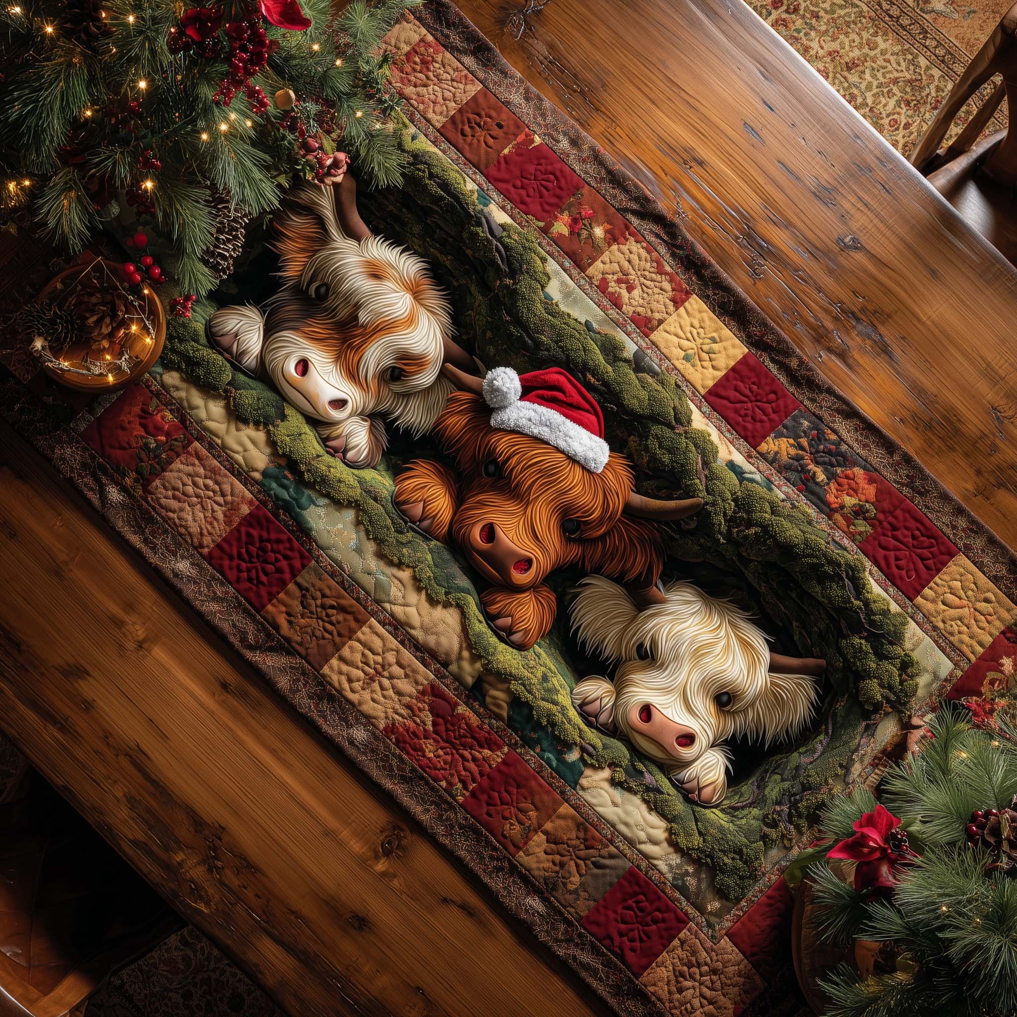 Holiday Farmstead Quilted Table Runner Rustic Kitchen Dining Decor Gift For Cozy Family Home
