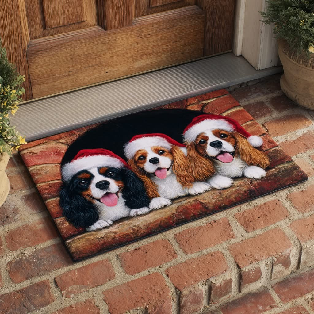 Holiday King Charles Christmas Doormat Outdoor Xmas Decoration For Dog Lovers