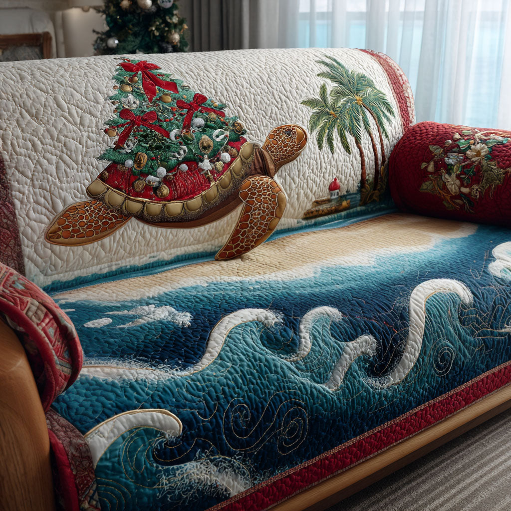 Holiday Ocean Turtle Quilted Sofa Cover Christmas Couch Decor Sea Turtle Gifts For Mom