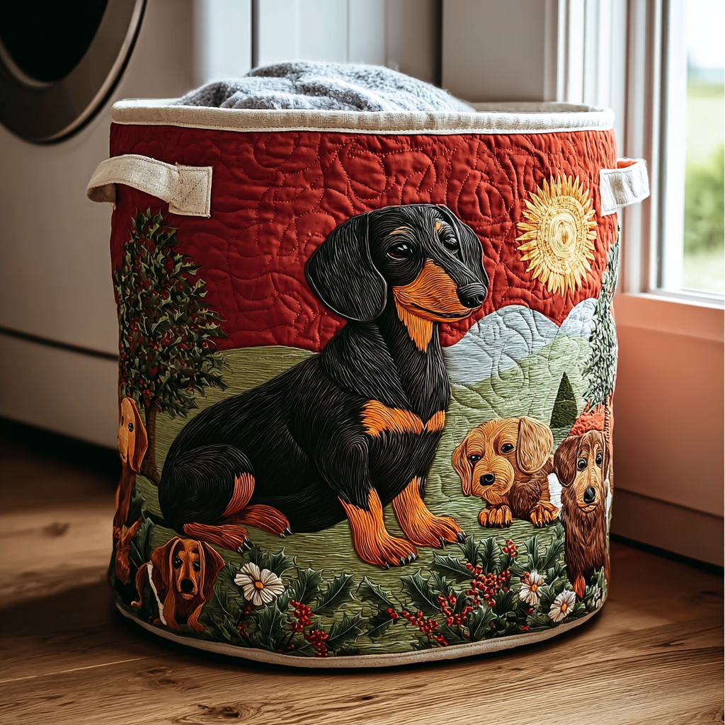 Holiday Paws Quilted Laundry Basket Quilted Fabric Laundry Bin for Organized Living