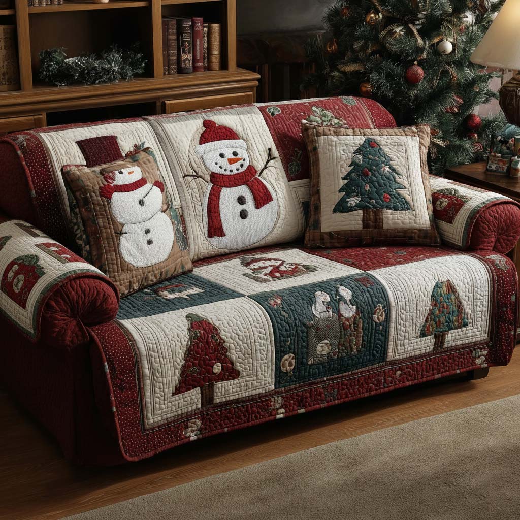 Holiday Snowy Patchwork Quilted Sofa Cover Holiday Couch Covers Christmas Gift Ideas For Relatives