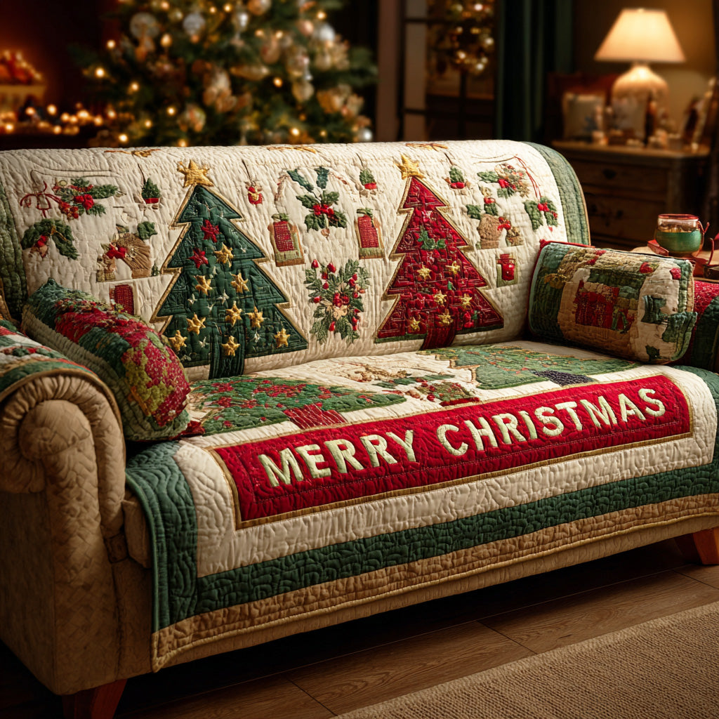 Holiday Spark Joy Quilted Sofa Cover Holiday Living Room Decor Great Family Gifts
