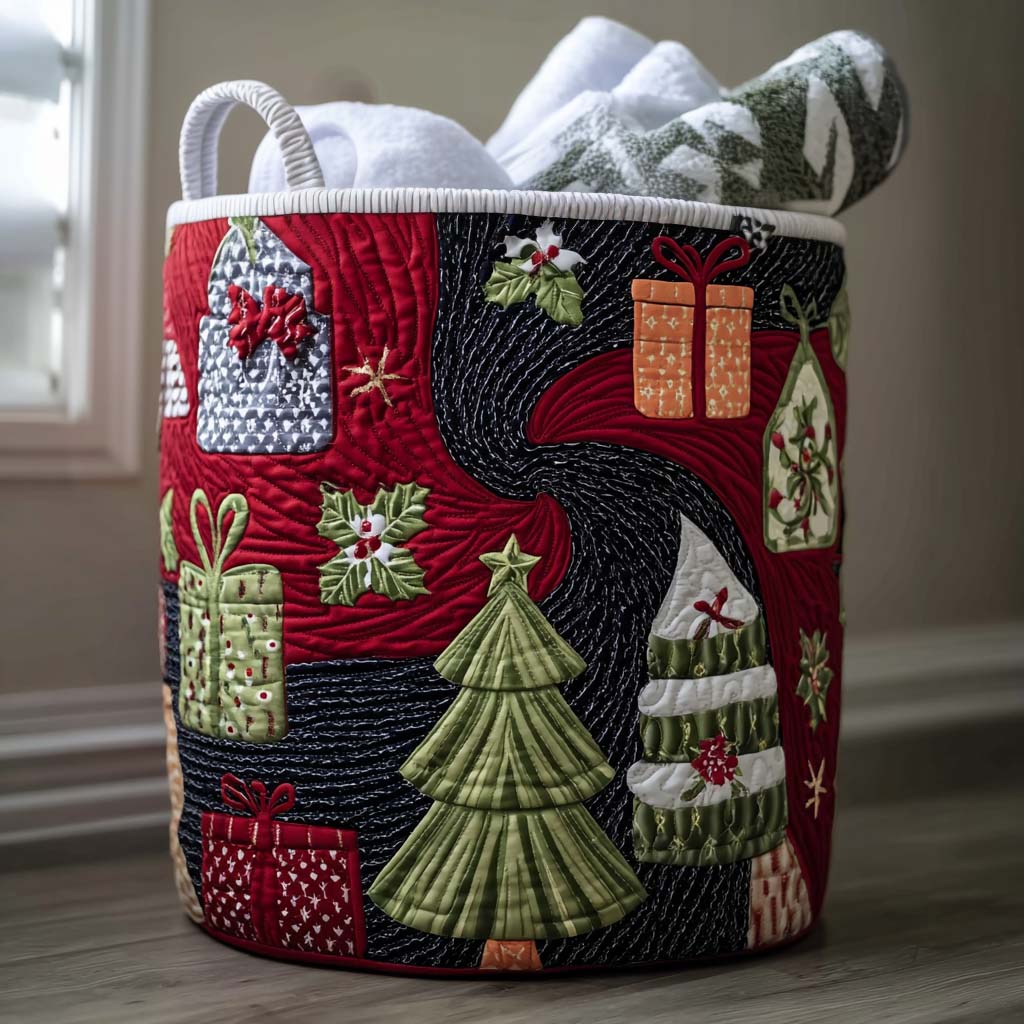 Holiday Spiral Quilted Laundry Basket Useful Quilted Basket Gift That Blends Style and Function