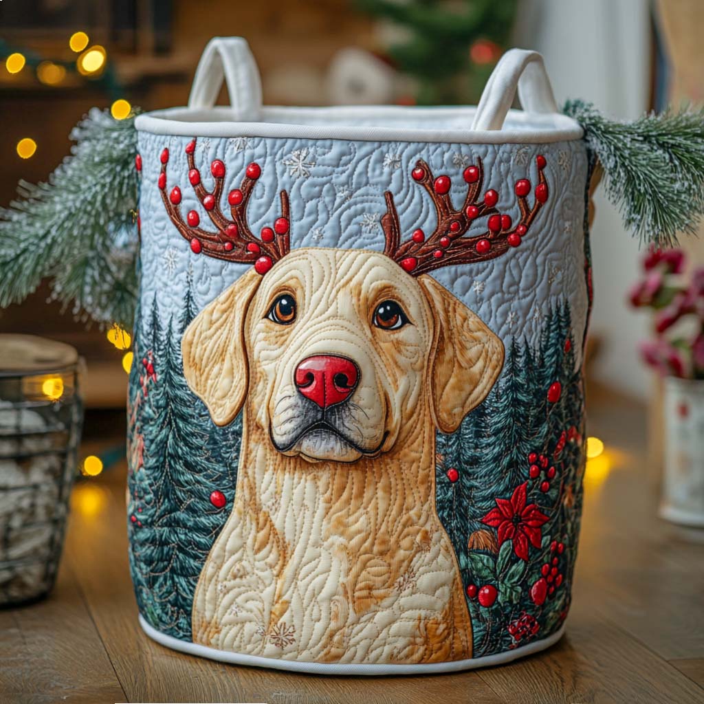 Holly Antler Quilted Laundry Basket Premium Quilted Laundry Bin Gift for Every Household