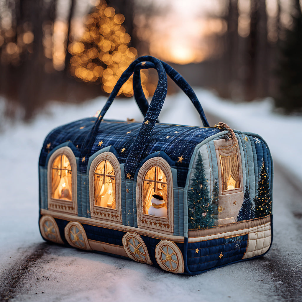 Holly Christmas Train Quilted Duffle Bag Best Women's Travel Duffle Bag Christmas Present Ideas