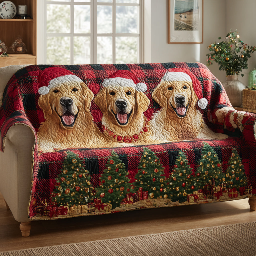 Holly Golden Retriever Quilted Sofa Cover Holiday Living Room Decor Christmas Gift Ideas For Dog Owners