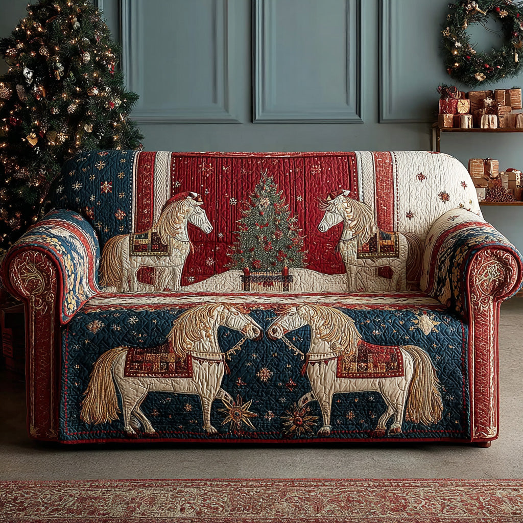 Holly Horses Quilted Sofa Cover Santa Sofa Cover Christmas Presents For Horse Lovers