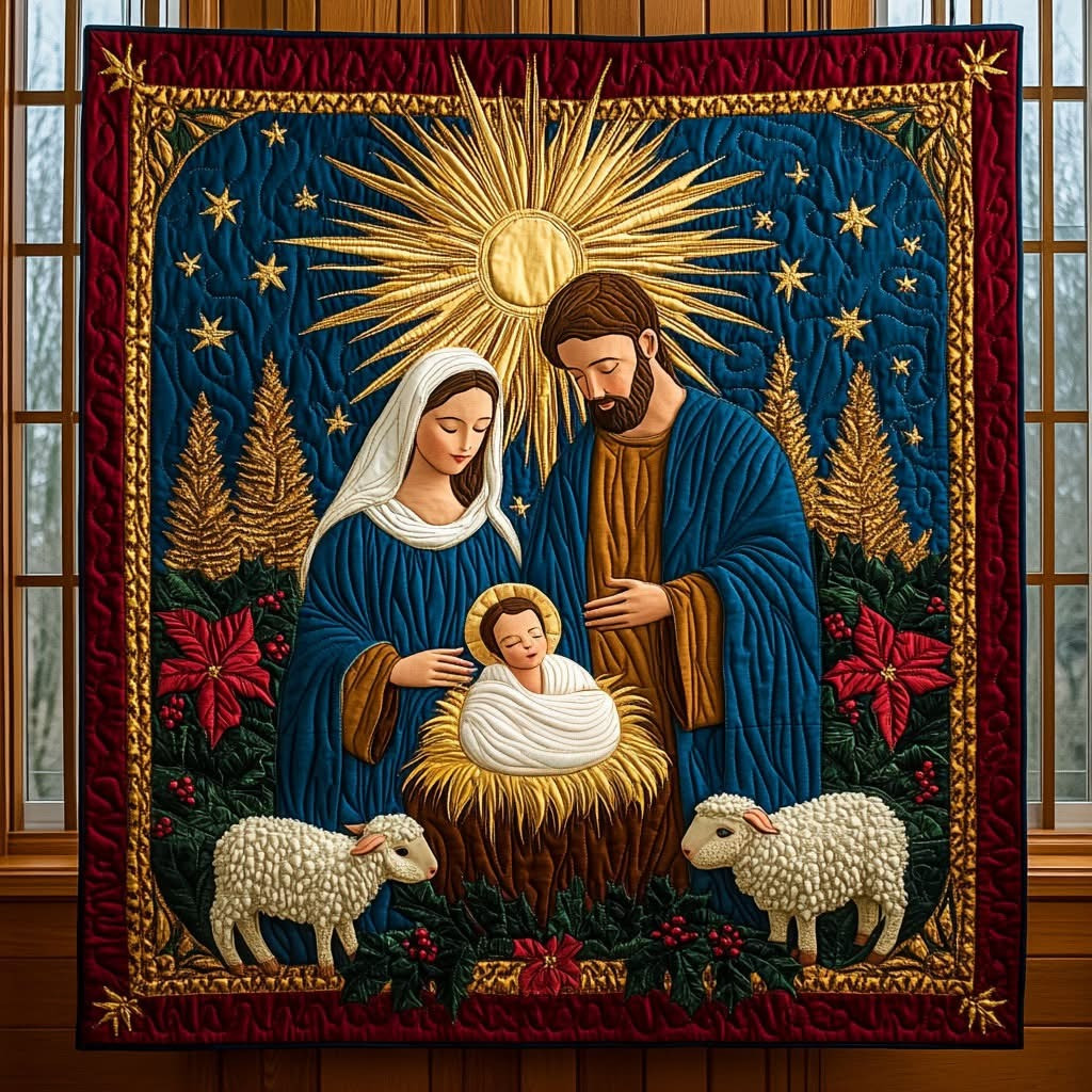 Holy Night Nativity Christmas Quilt Blanket The Lamb Sheep Faith Christmas Gifts For Family
