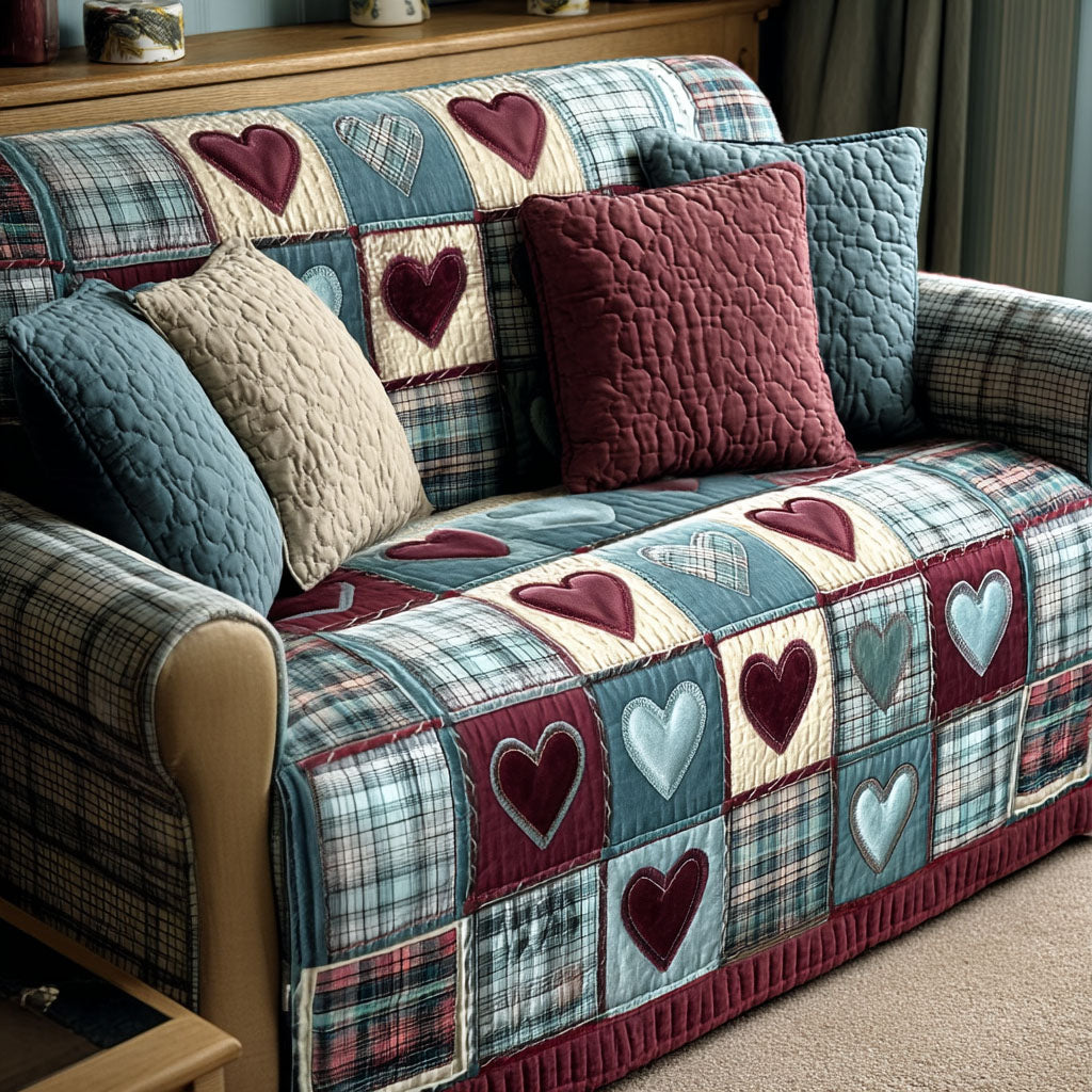 Home Sweet Hearts Quilted Sofa Cover Sofa Furniture Slip Covers Best Couple Gifts For Christmas