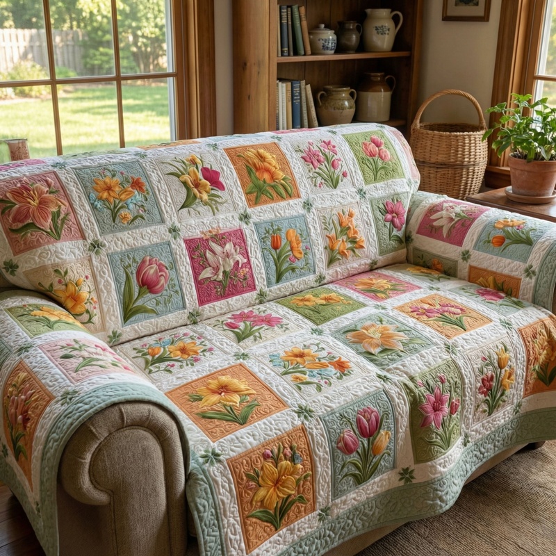 Homestead Floral Escape Quilted Sofa Cover Country Floral Decor Gift For Home Lovers