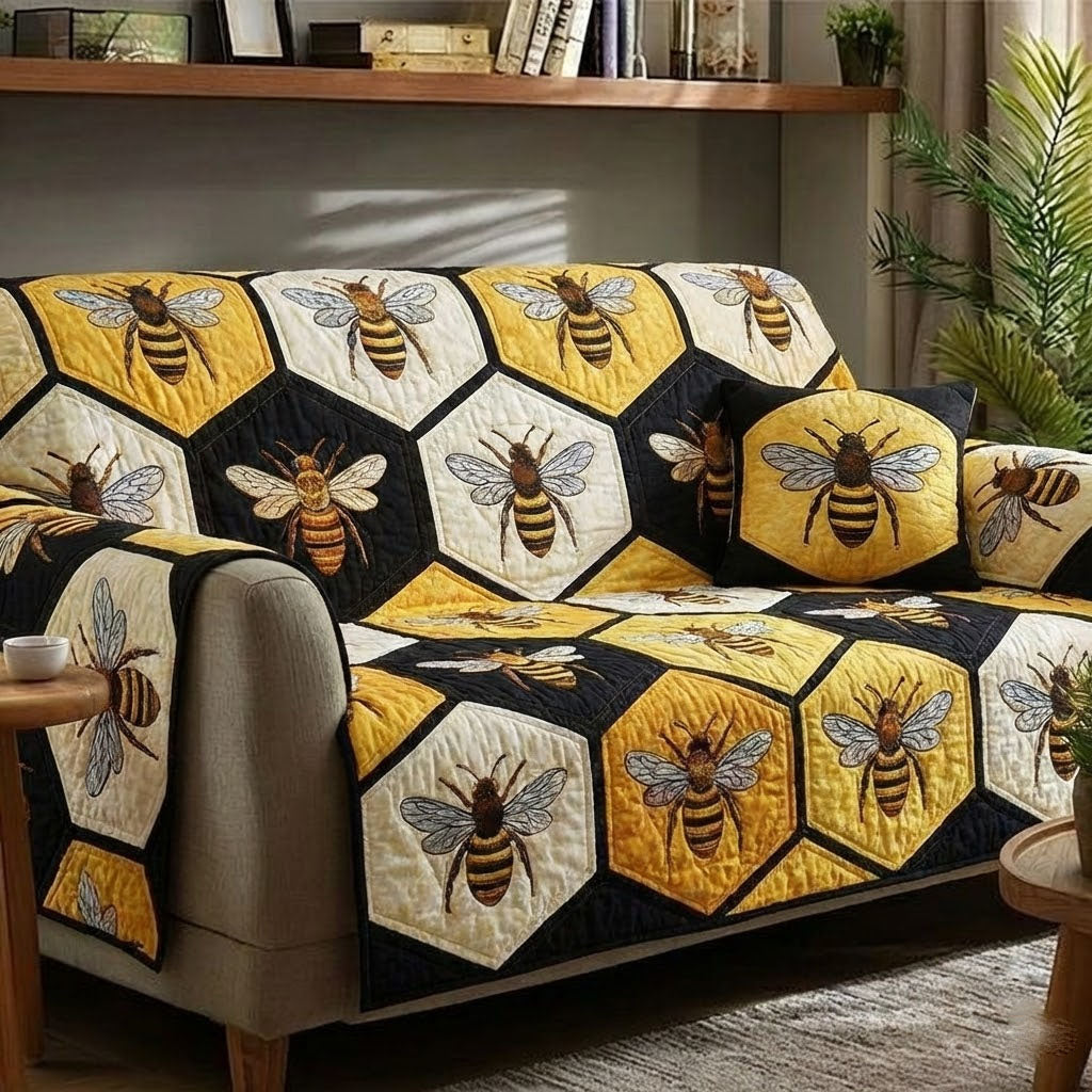 Honey Buzz Quilted Sofa Cover Sofa Furniture Slip Covers Bee Merchandise