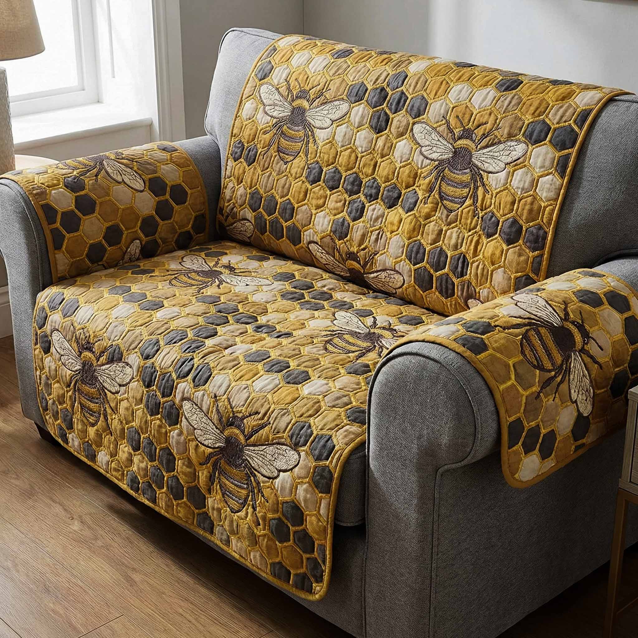 Honey Hive Quilted Sofa Cover Sofa Protector Cover Bee Themed Presents