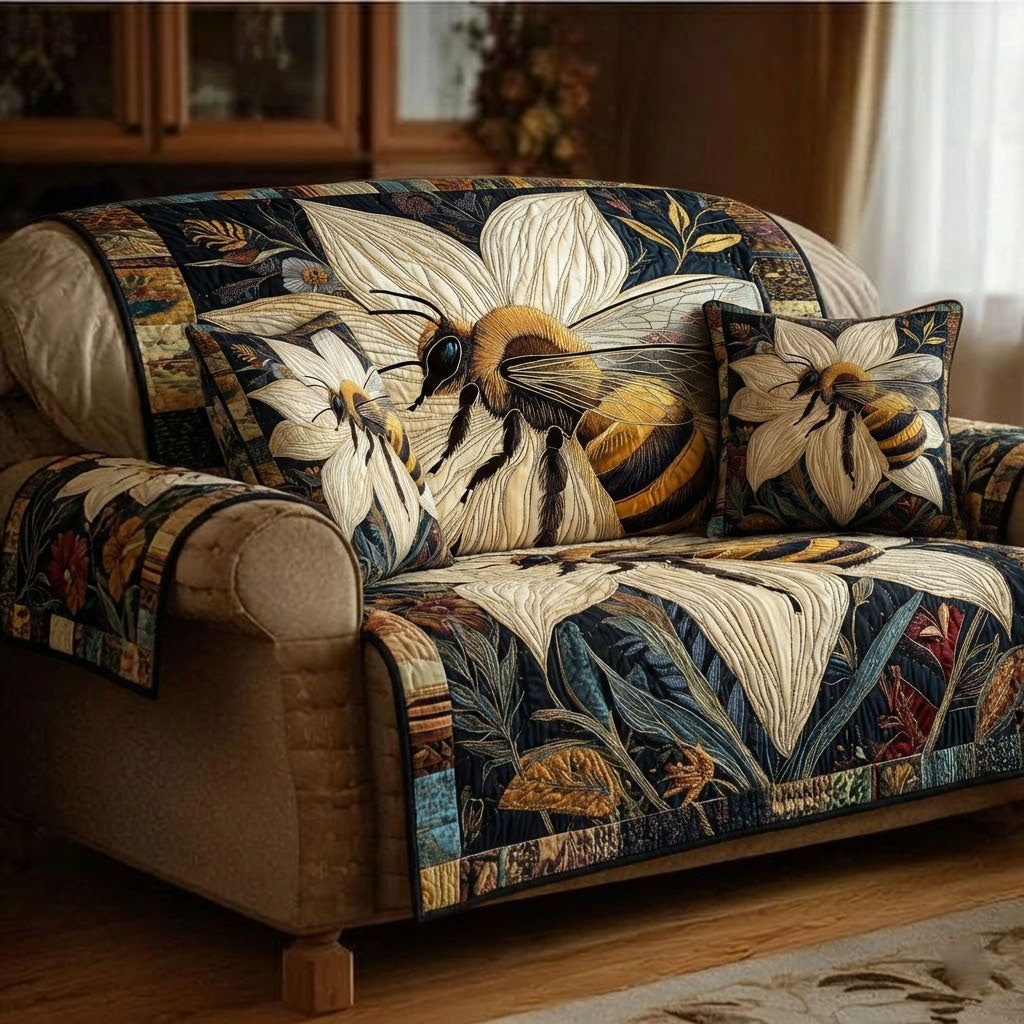 Honeycomb Charm Quilted Sofa Cover Home Decorattions Gifts With Bee Theme
