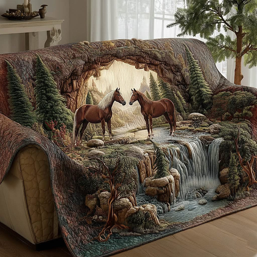 Horse Couple Quilted Sofa Cover House Decor Idea Cool Presents For Horse Lovers
