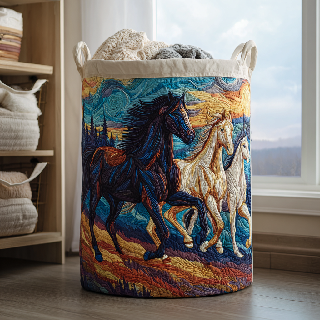 Horse Grace Quilted Laundry Basket Luxury Quilted Laundry Bin Gift for Organized Living