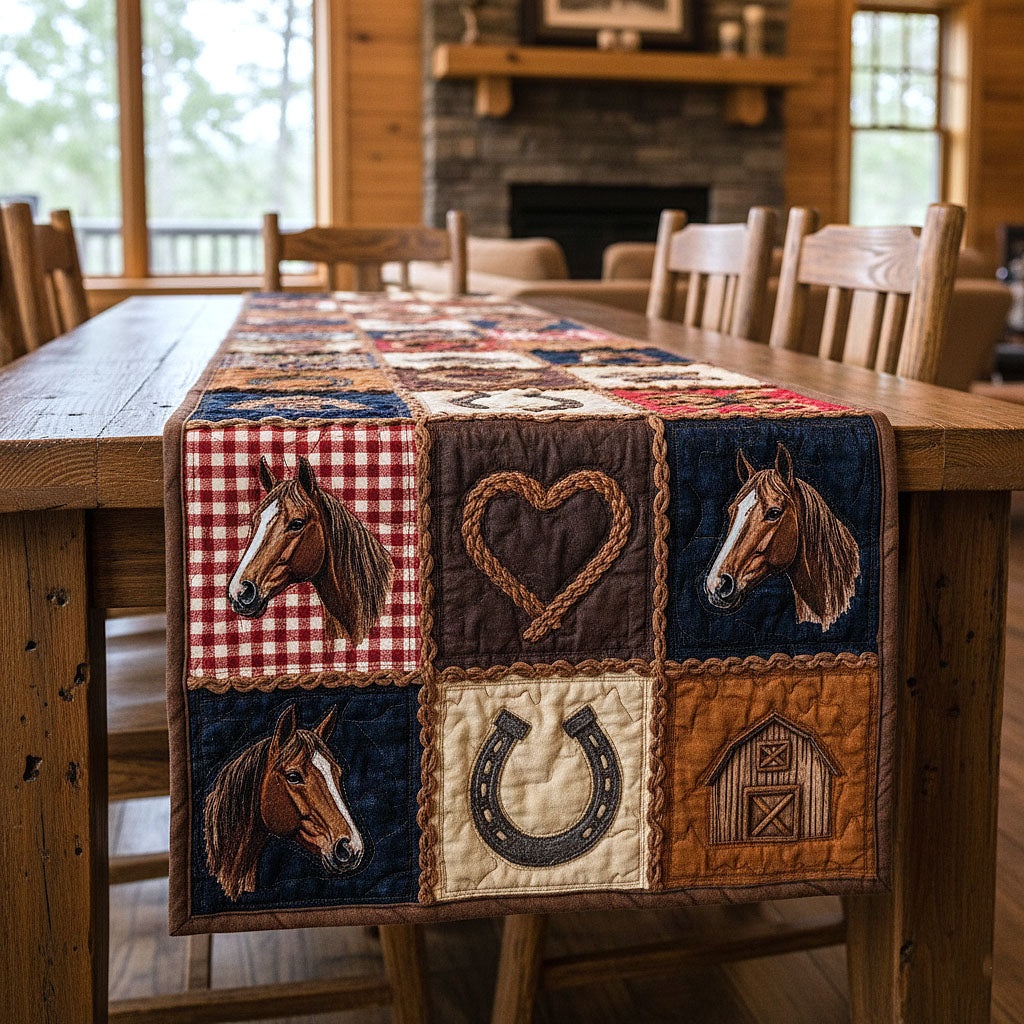 Horse Haven Quilted Table Runner Rustic Kitchen Dining Decor Gift For Cozy Family Home