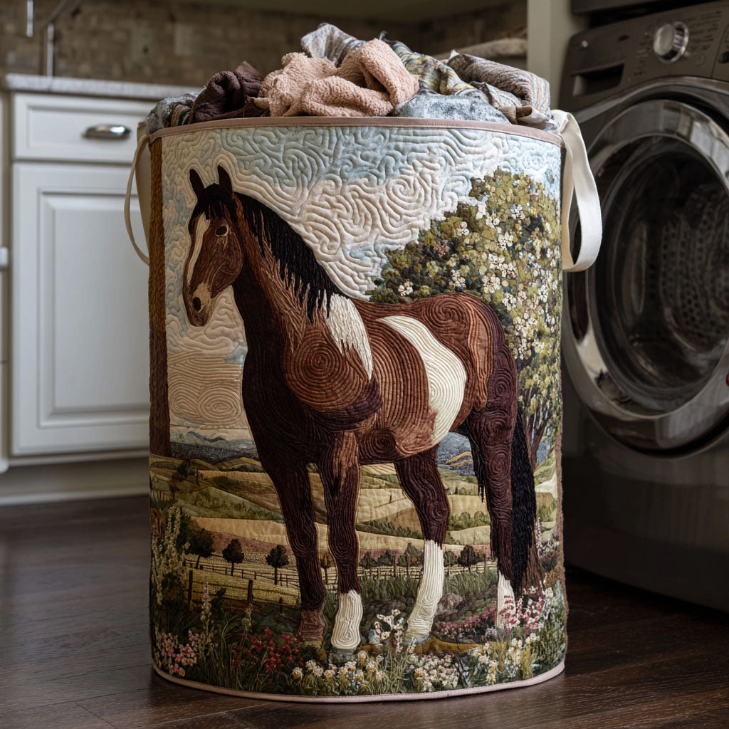 Horse Journey Quilted Laundry Basket Running Horse Storage Basket  Gift For Her