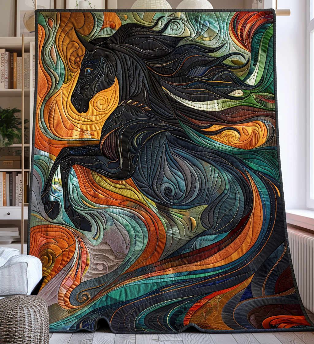 Horse Obsidian Quilted Blanket Bed Comforter Set Retirement Gift Ideas For Men