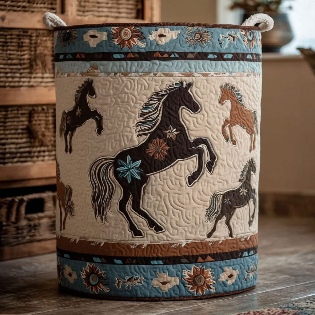 Horse Sagebrush Freedom Quilted Laundry Basket Best Clothes Hamper Gift Ideas For Horse Lovers