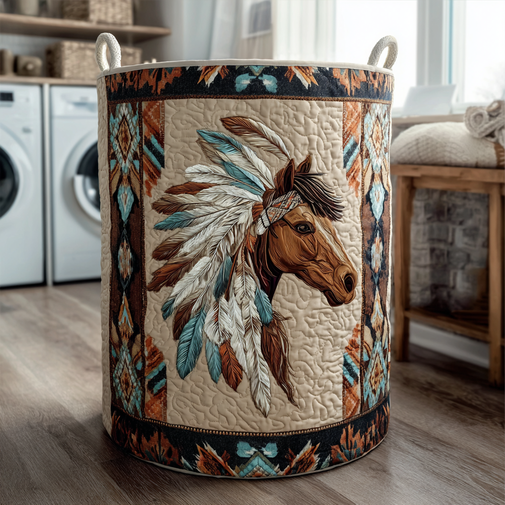 Horse Trail Quilted Laundry Basket Lightweight Quilted Laundry Bag for Modern Homes