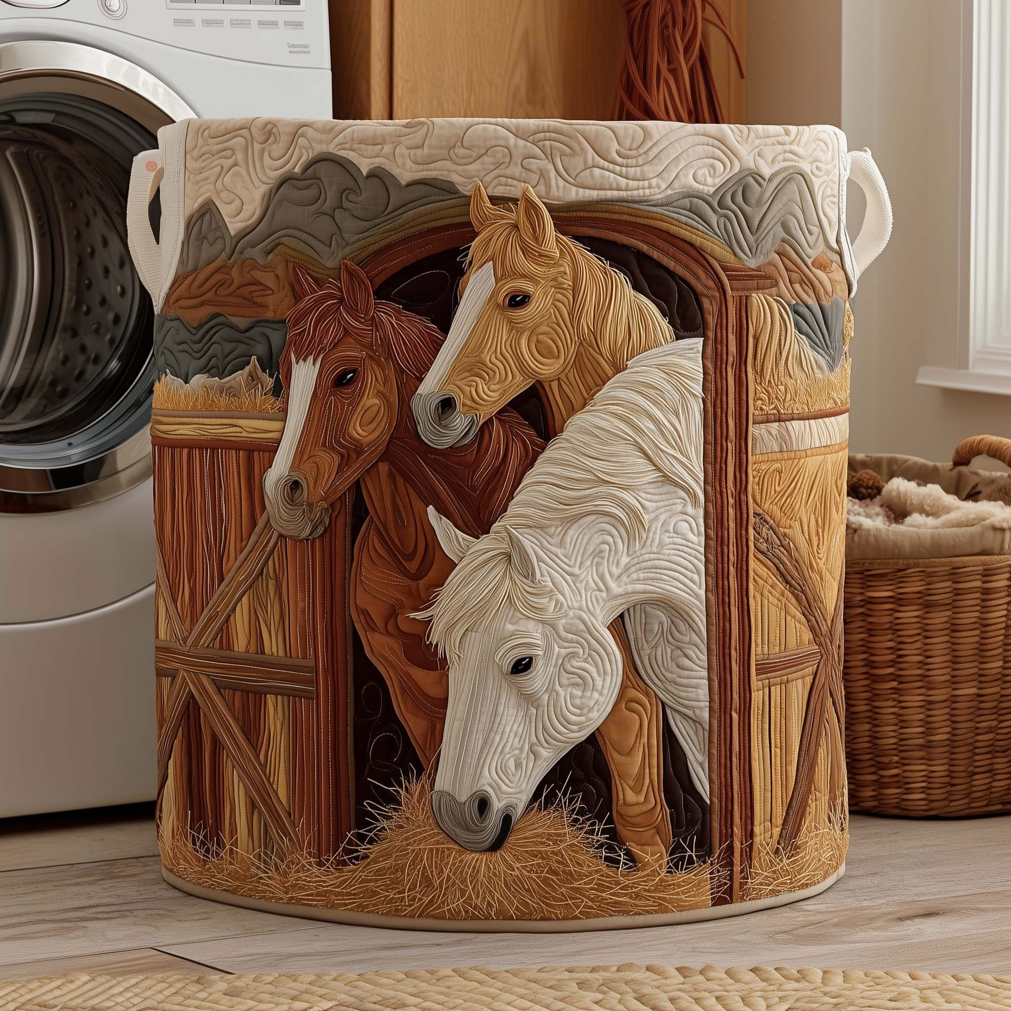 Horse Village Farm Quilted Laundry Basket Rustic Clothes Basket Best Gifts For Horse Lovers