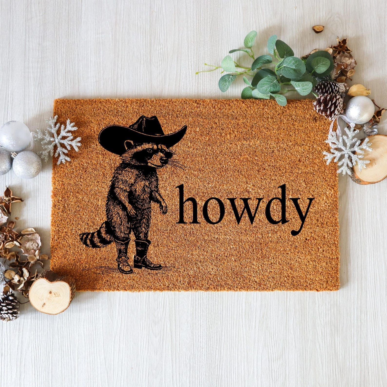 Howdy Doormat Racoon Cowboy Welcome Mat Funny Front Porch Decor Housewarming Gifts