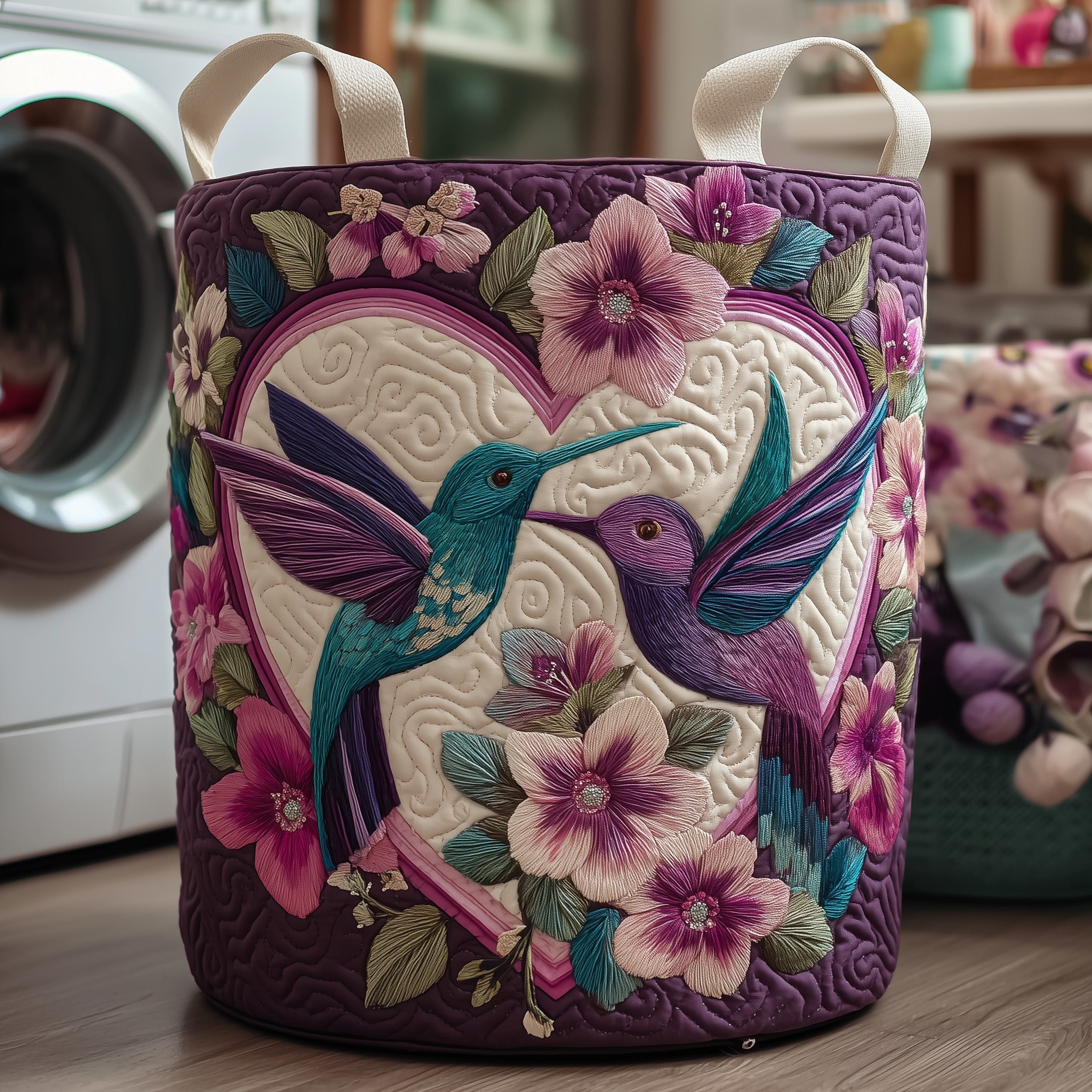 Hummingbird Heaven Quilted Laundry Basket Adorable Present For Bird Collectors