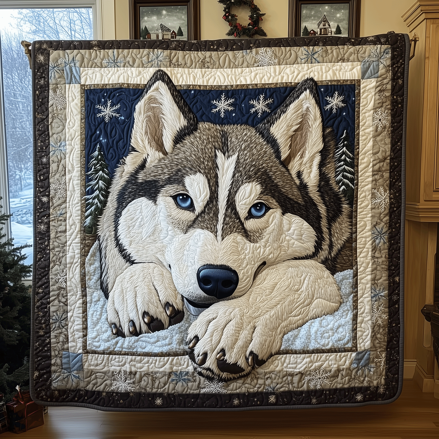 Husky Quiet Retreat Quilted Blanket Cover Bed Set Husky Related Gifts