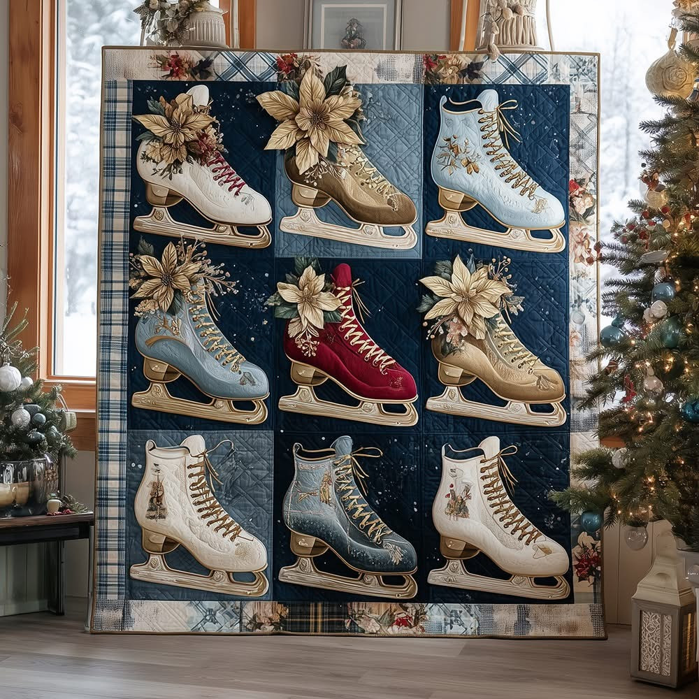 Ice Skates Quilted Blanket Christmas Ideas Items For Ice Skating Lovers Gift