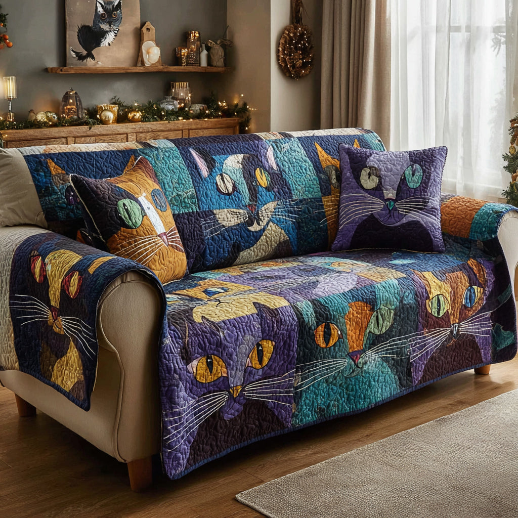 Indigo Cat Abstract Quilted Sofa Cover Sofa Saver Covers Gift Ideas For Cat Owners