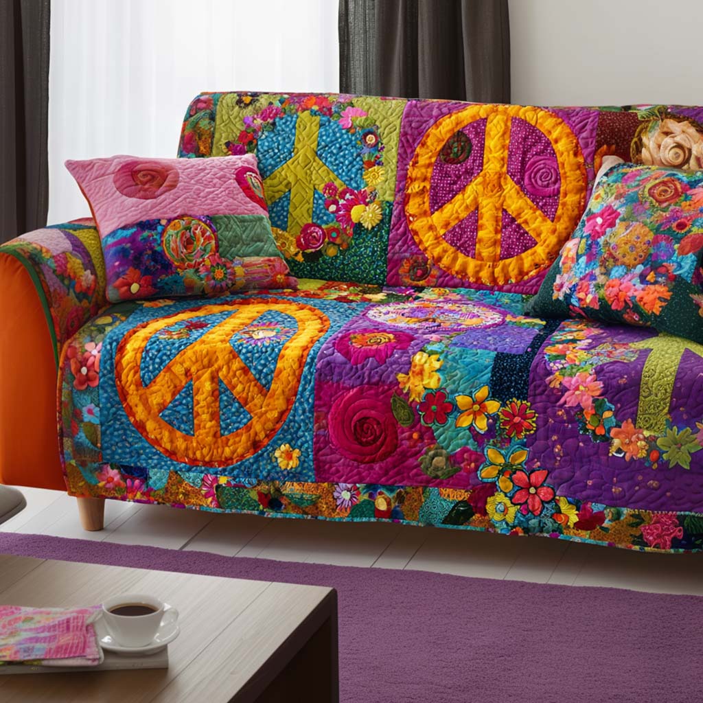 Inner Peace Quilted Sofa Cover Living Room Decorations Best Gifts For Hippies