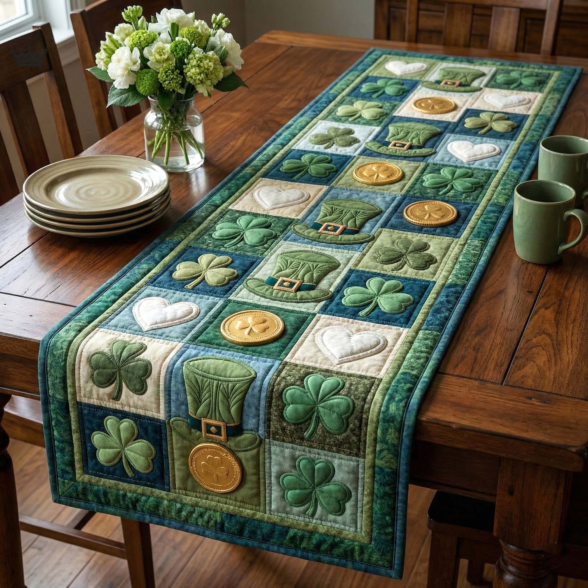 Irish Blessing Quilted Table Runner Shamrock Patchwork Table Runner St Patrick's Day Gifts