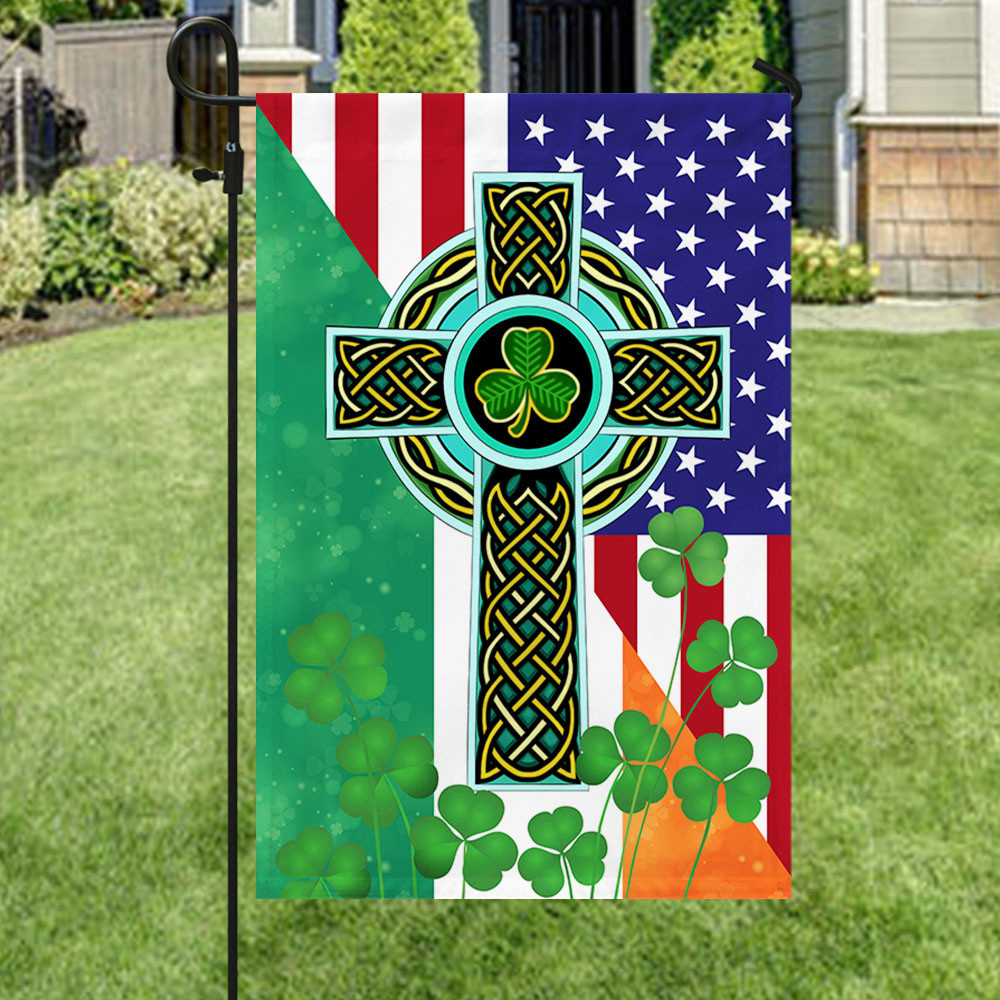 Irish Celtic Knot Cross St. Patrick's Day American Flag Irish Shamrock Green Flag Outdoor Garden Decoration