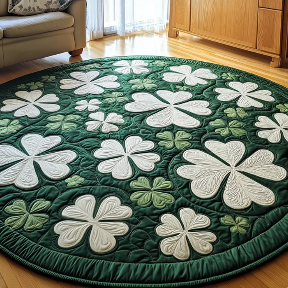 Irish Green Shamrock Patrick's Day Quilt Round Mat Unique Idea Gift For Irish