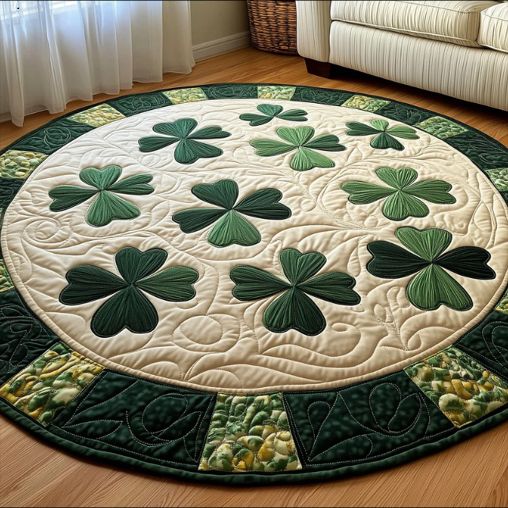 Irish Green Shamrock Quilt Round Mat St Patrick's Day Gift For Irish
