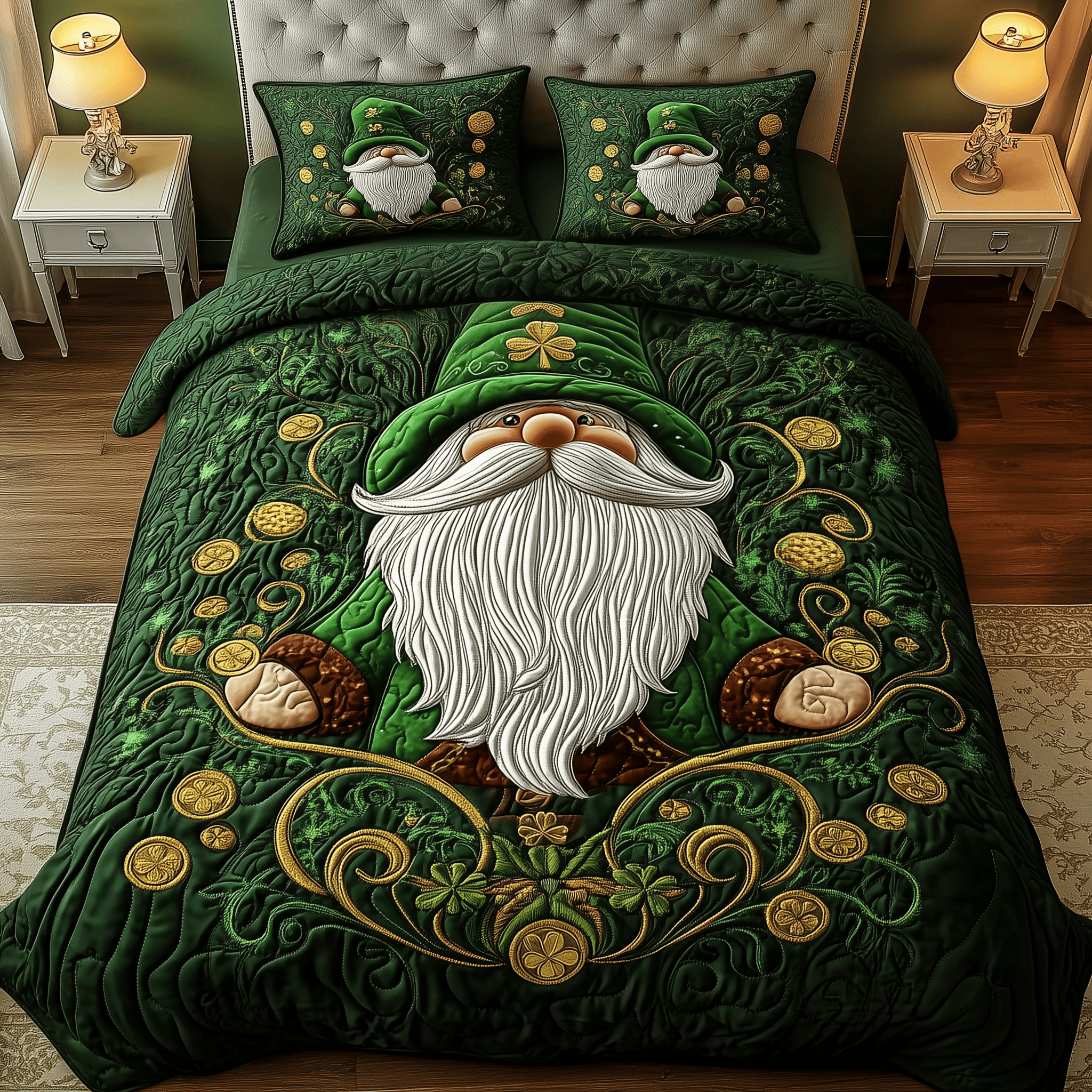 Irish Luck Gnome Quilted Bedding Set St Patrick'S Gift Ideas