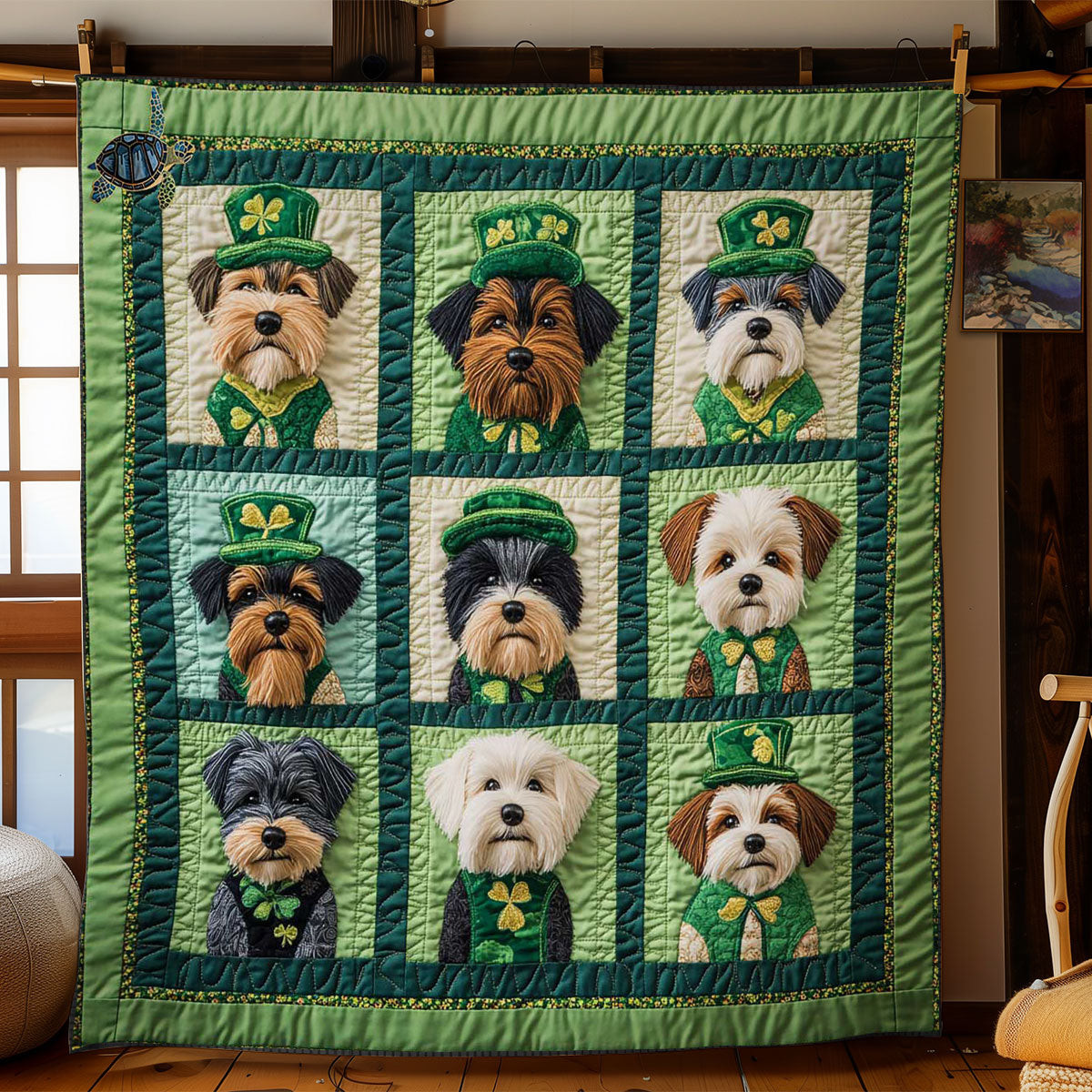 Irish Schnauzer Quilt Blanket Unique Throw Blanket Saint Patrick's Day Gifts