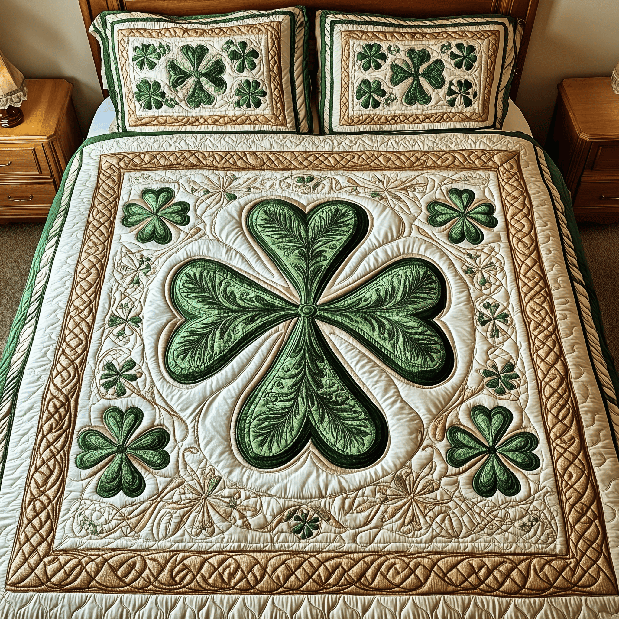 Irish Shamrock Quilted Bedding Set St Patrick's Day Duvet Cover Dad Birthday Gifts