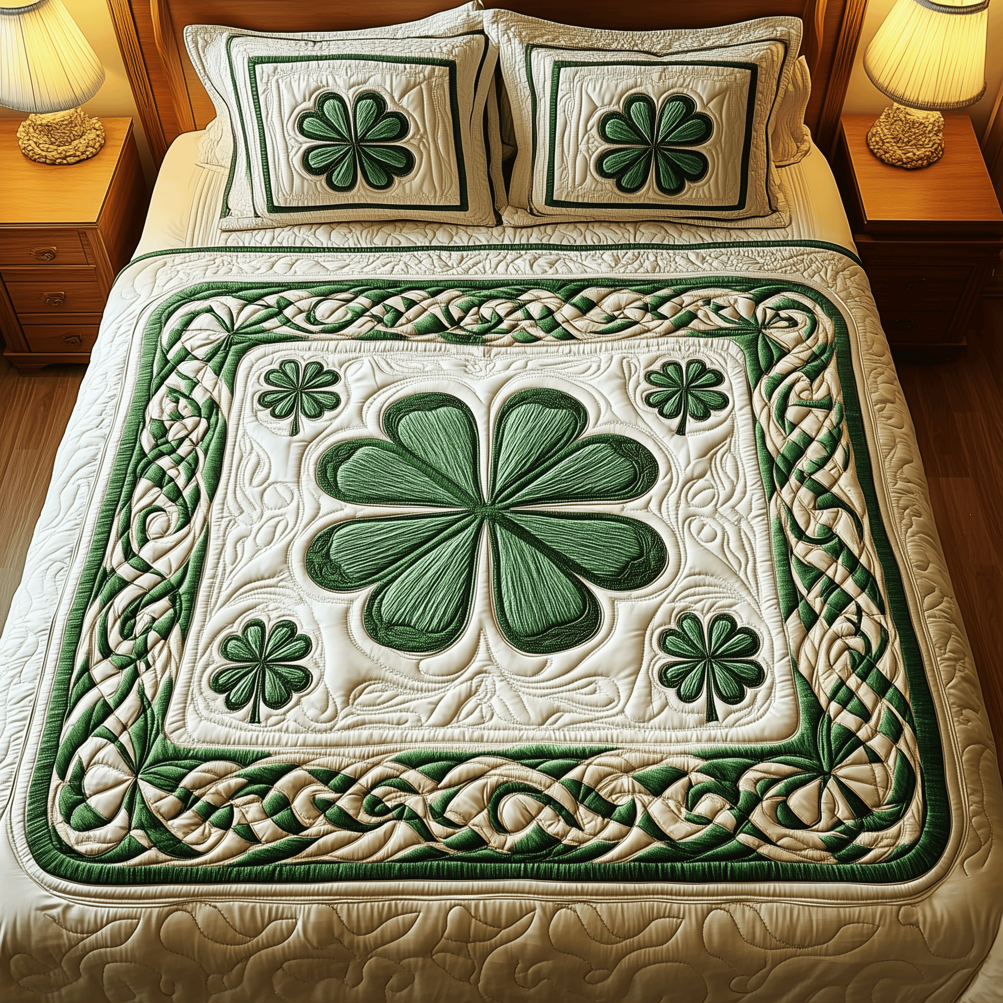 Irish Shamrock Quilted Bedding Set St Patrick's Day Duvet Cover First Fathers Day Gift