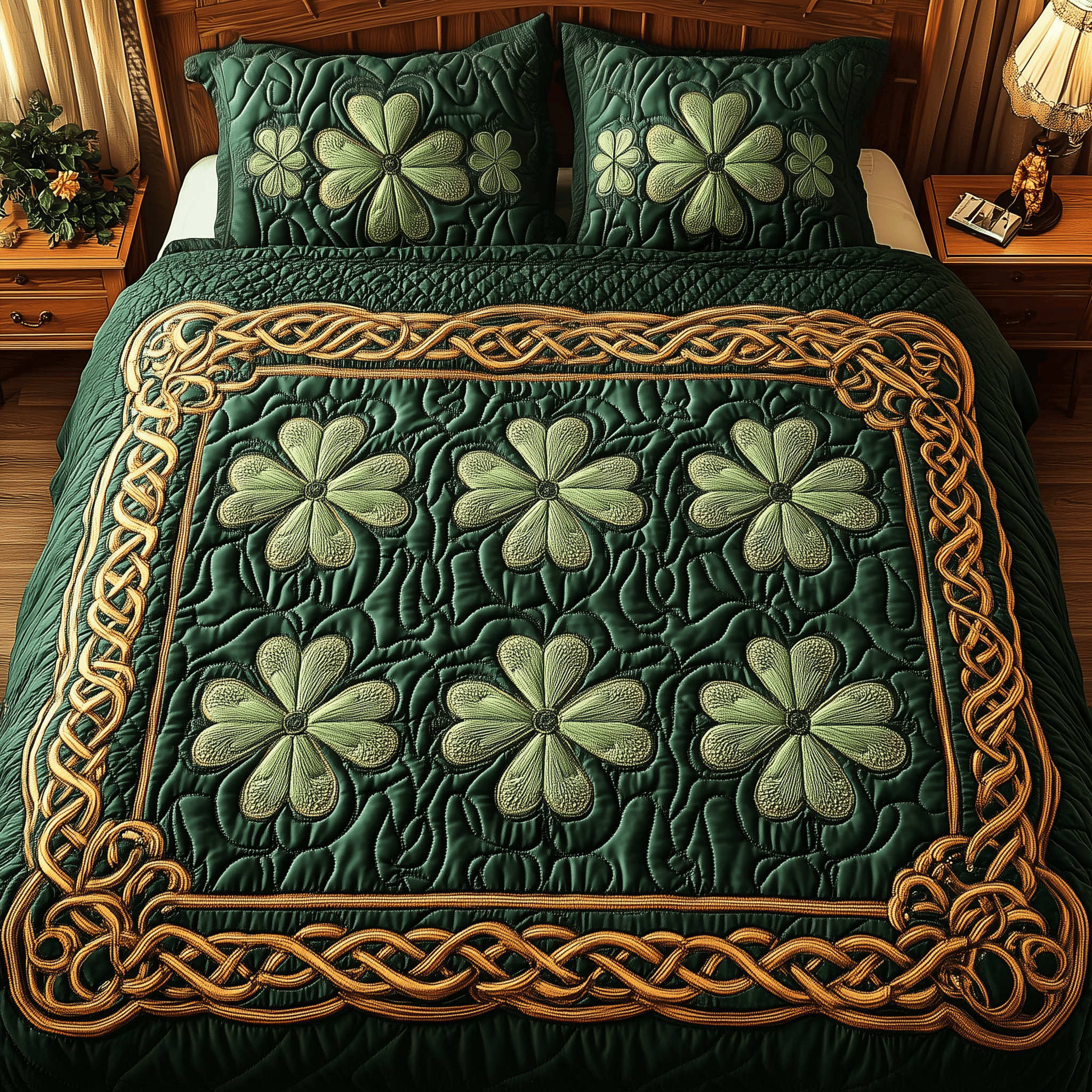 Irish Shamrock Quilted Bedding Set St Patrick's Day Duvet Cover Meaningful Father's Day Gifts