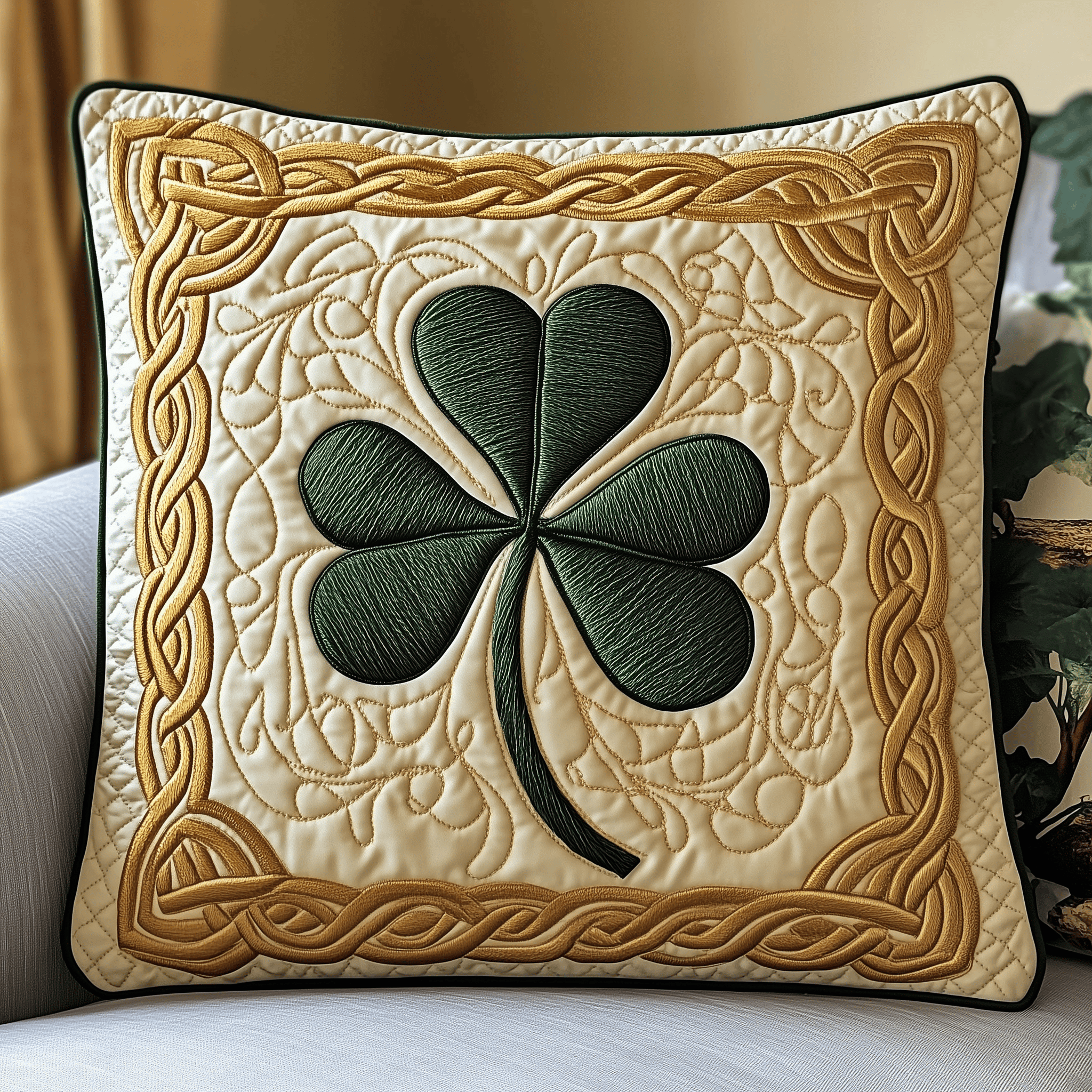 Irish Shamrock Quilted Pillow Case Cute Throw Pillow Cover Cool St Patricks Day Gifts