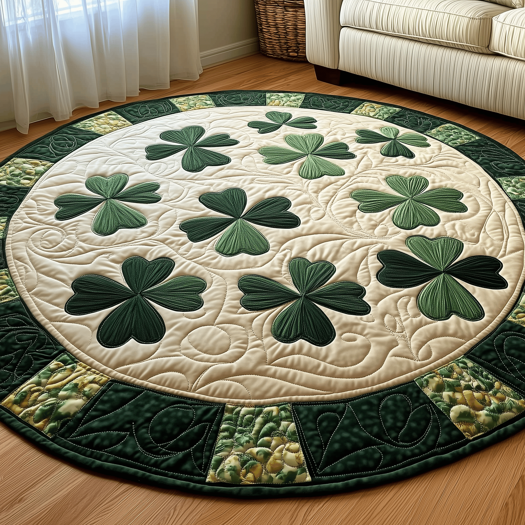 Irish Shamrock Quilted Round Mat Round Indoor Rug Decorations Merch Happy Saint Patrick's Day Gifts 2025