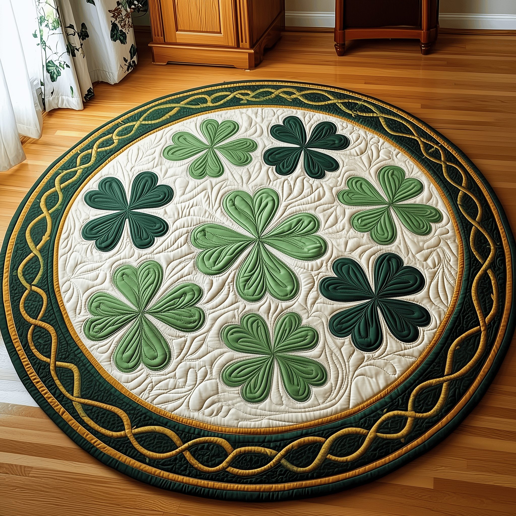 Irish Shamrock Quilted Round Mat Round Indoor Rug Decorations Merch Happy St Patrick'S Day Gift Ideas