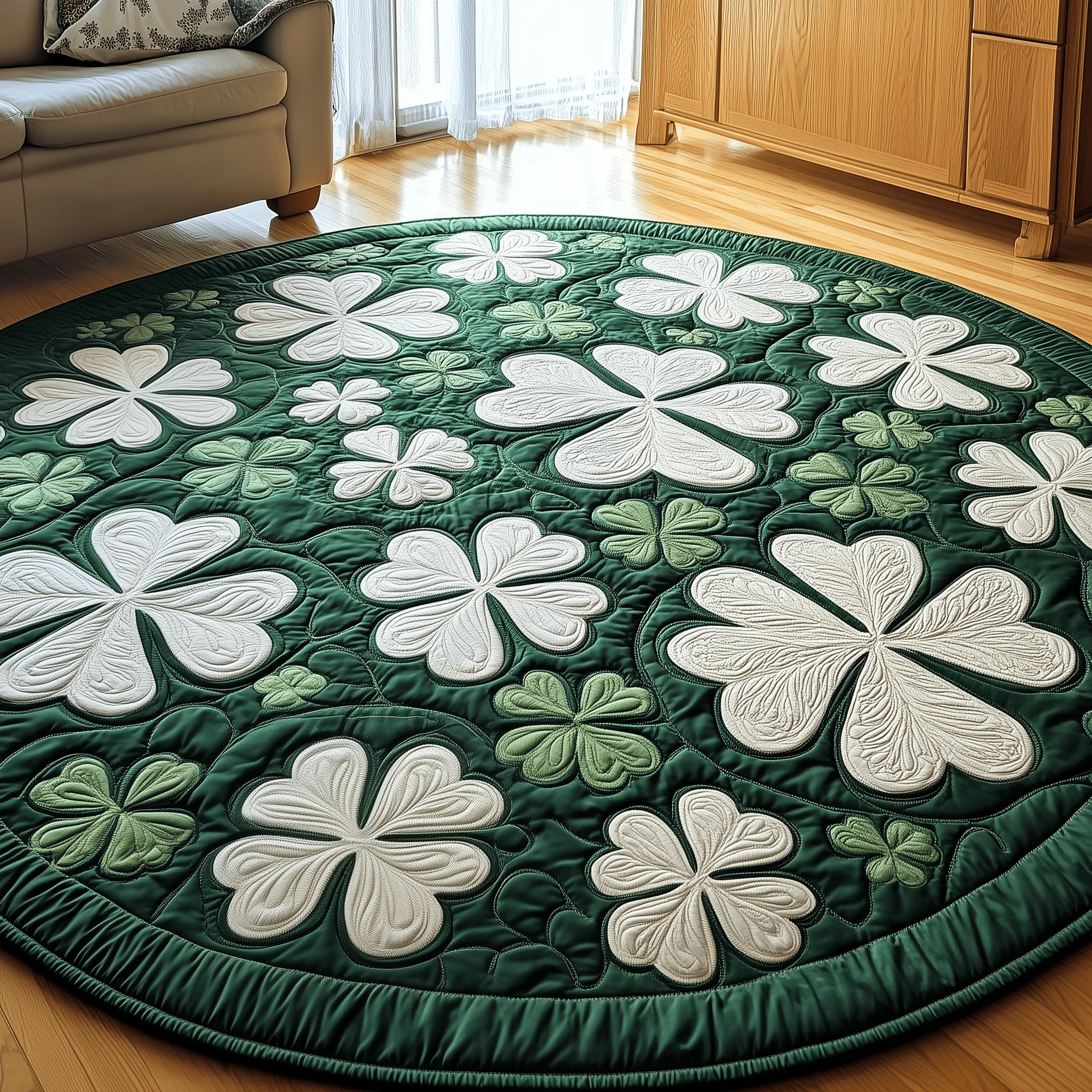 Irish Shamrock Quilted Round Mat Round Indoor Rug Decorations Merch Saint Patrick'S Day Gift Ideas