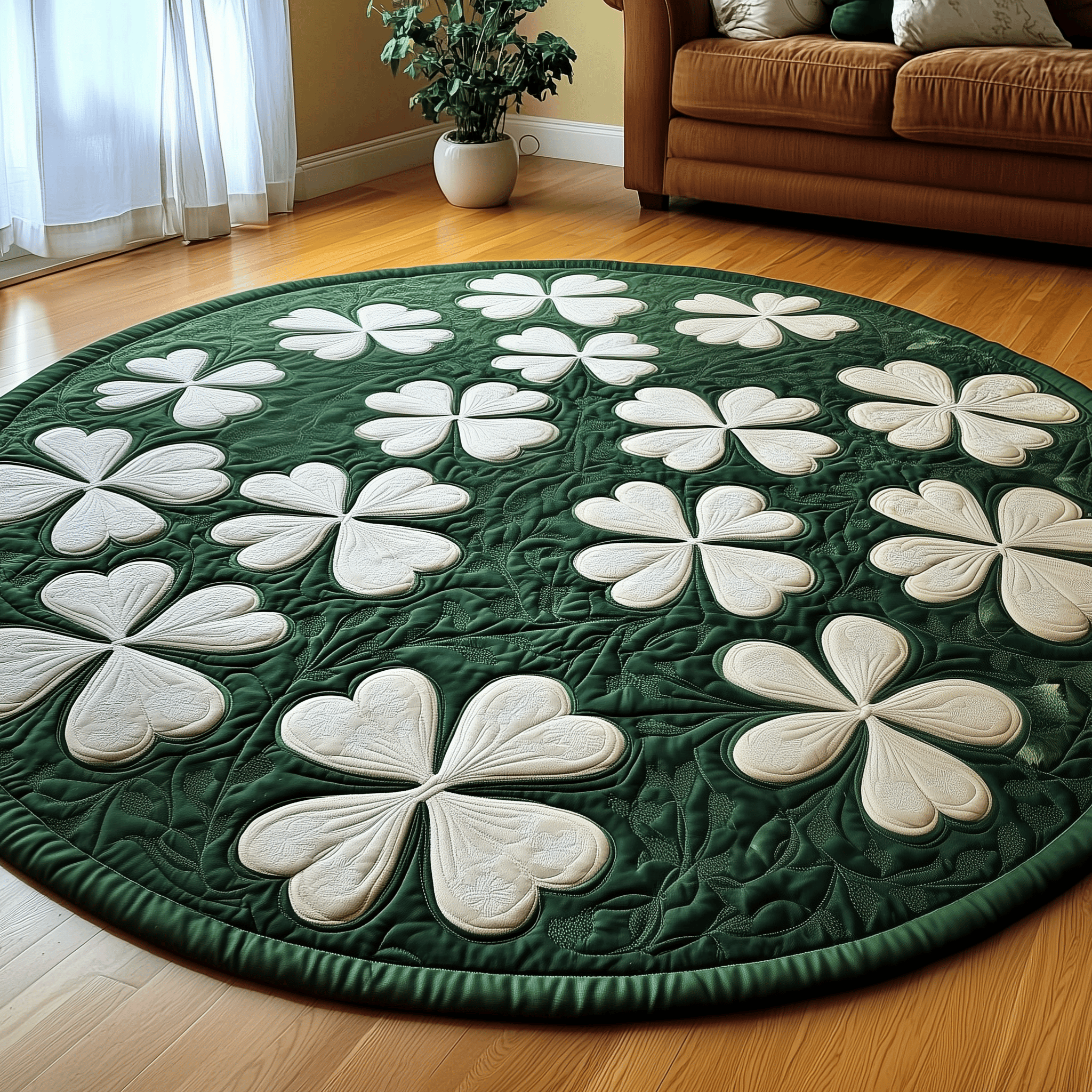 Irish Shamrock Quilted Round Mat Round Indoor Rug Decorations Merch St Patrick'S Day Birthday Gift Ideas