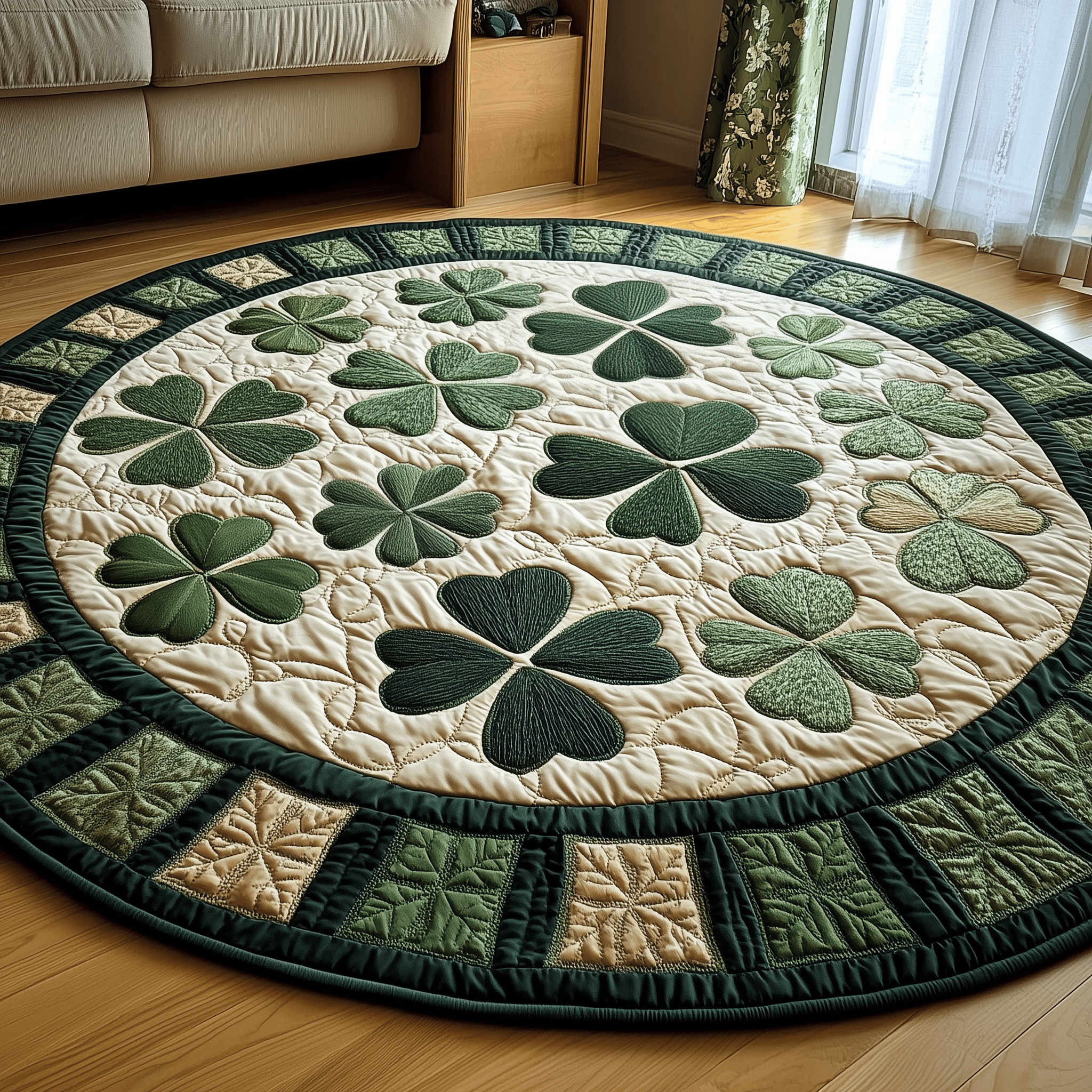 Irish Shamrock Quilted Round Mat Round Indoor Rug Decorations Merch St Patricks Day Gifts